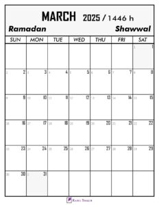 March 2025 Calendar With Hijri Dates