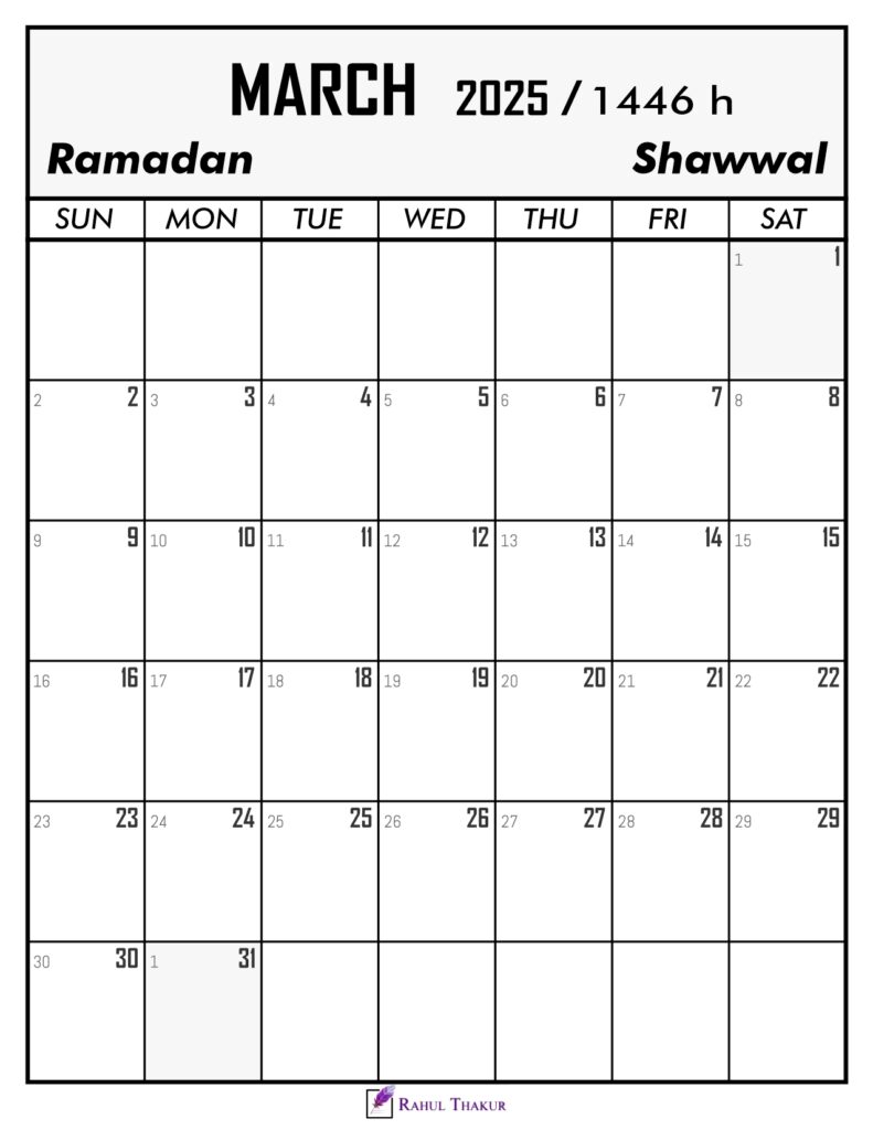 March 2025 Calendar With Hijri Dates