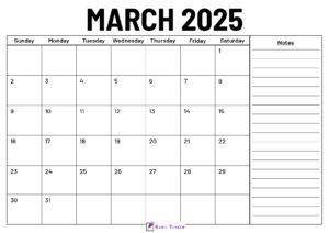 March 2025 Calendar With Notes