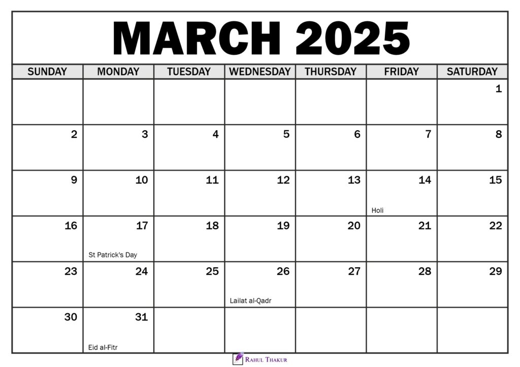 March 2025 Calendar with Holidays