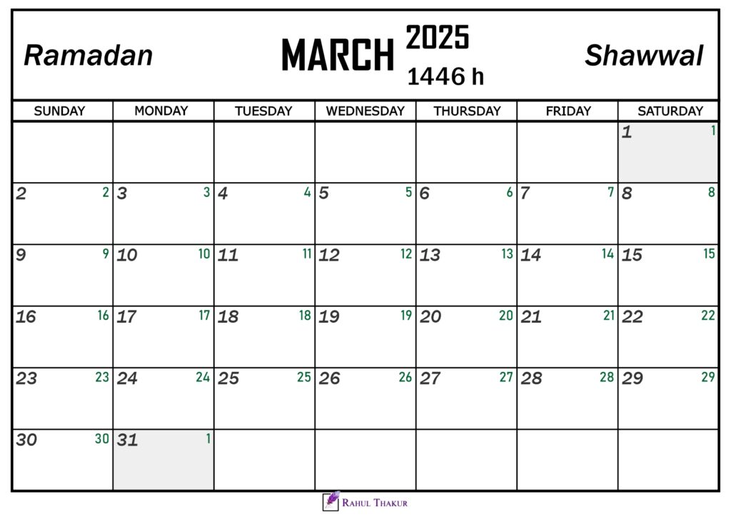 March 2025 Hijri Calendar