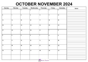 October November 2024 Calendar With Notes