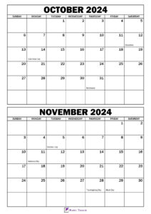 October November 2024 Calendar with Holidays