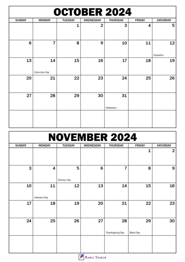 October November 2024 Calendar with Holidays