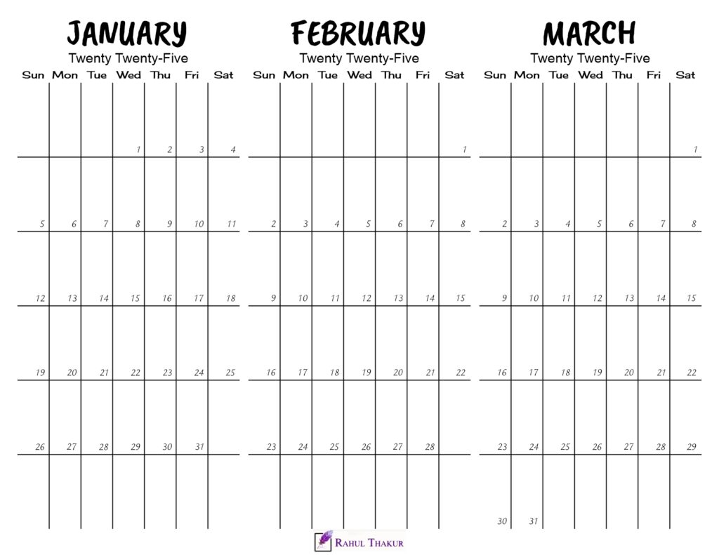 Printable January to March 2025 Calendar