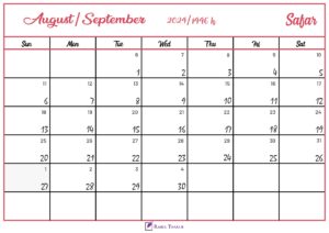 Safar 1446 Hijri Calendar