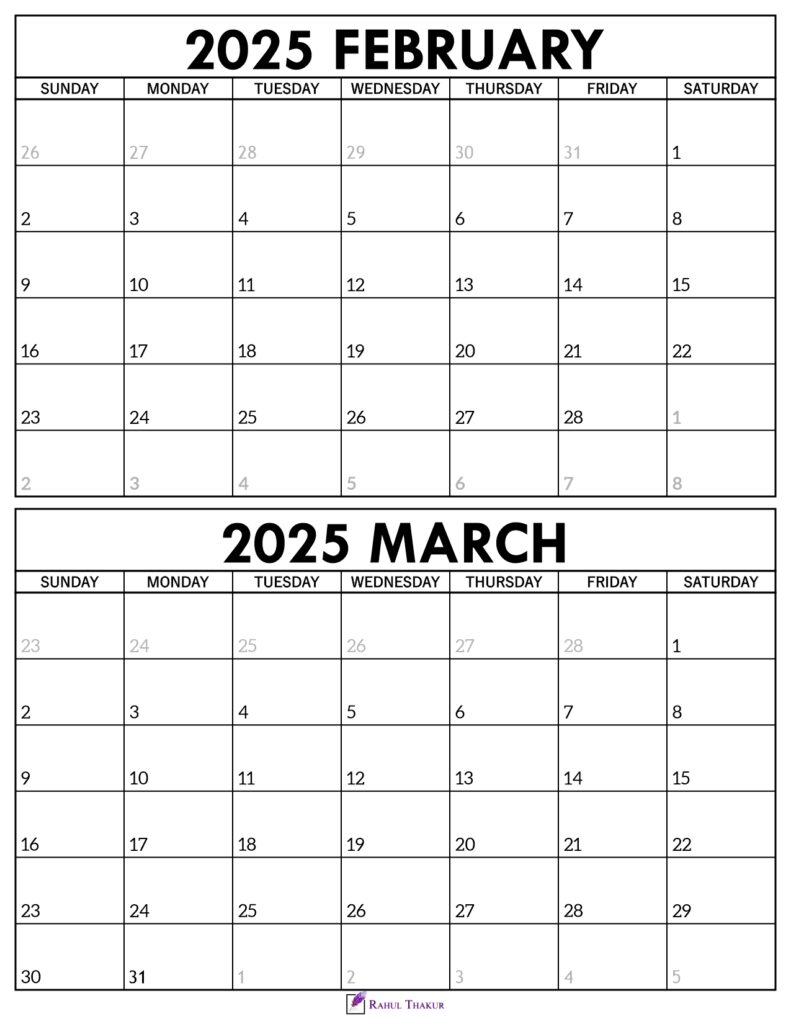 February March 2025 Calendar