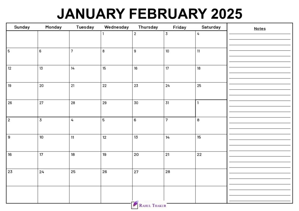 January February 2025 Calendar With Notes