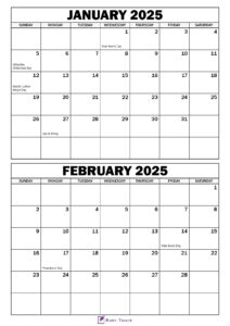 January February 2025 Calendar with Holidays