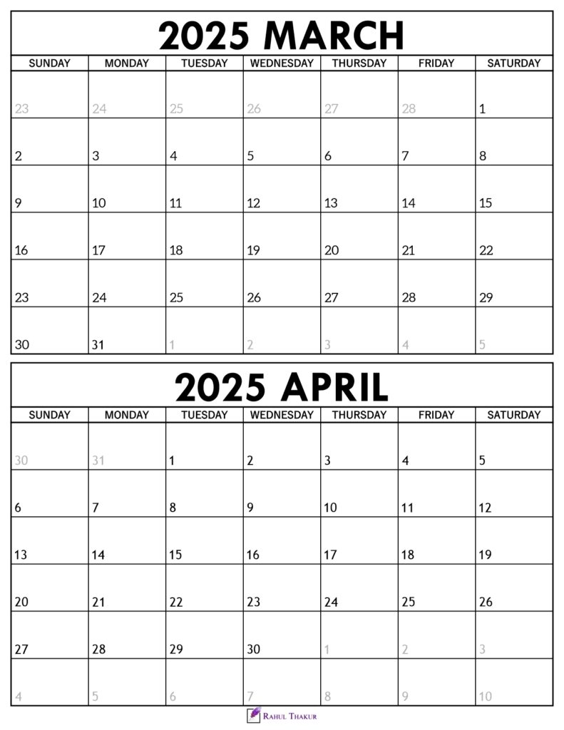 March April 2025 Calendar