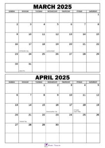 March April 2025 Calendar with Holidays