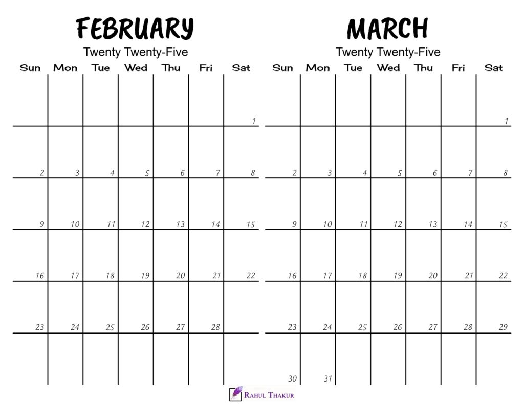 Printable February March 2025 Calendar