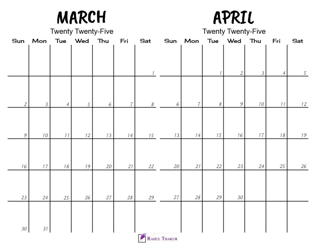 Printable March April 2025 Calendar