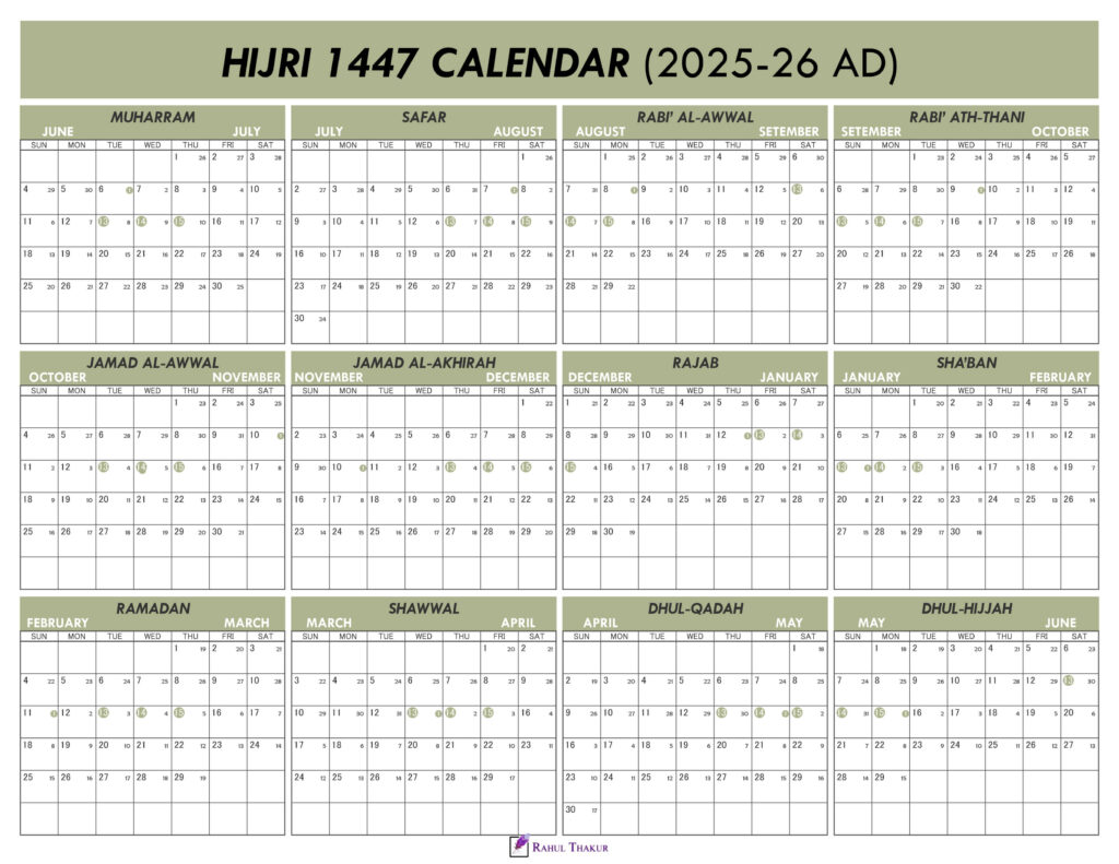 Islamic Calendar 1447 with Gregorian Dates