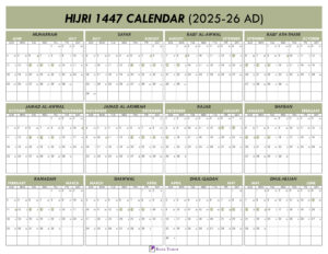 Islamic Calendar 1447 with Gregorian Dates