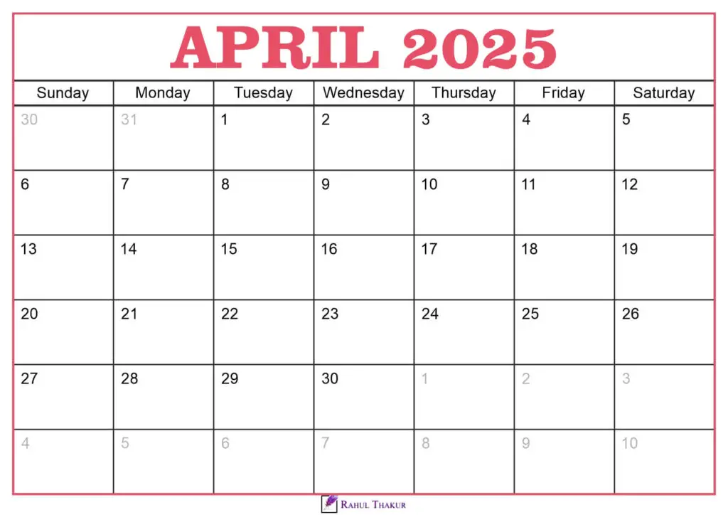 April 2025 Calendar Template