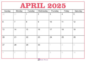 April 2025 Calendar Template