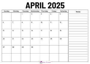 April 2025 Calendar With Notes