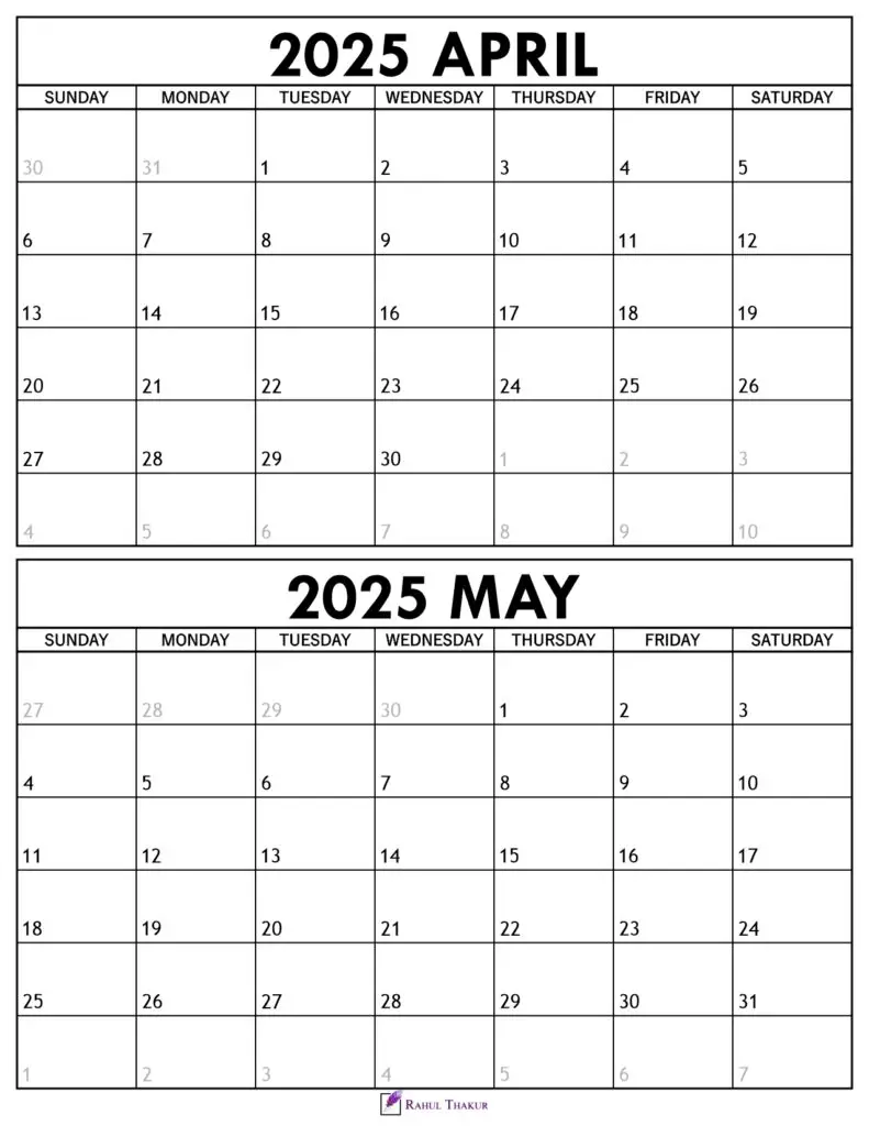 April May 2025 Calendar