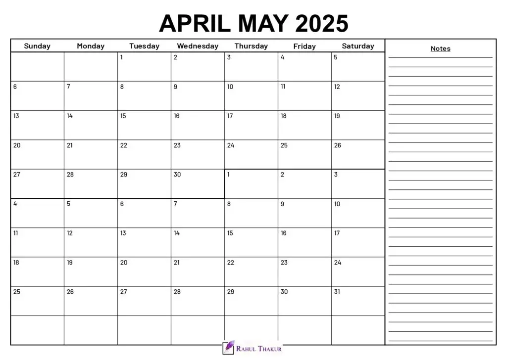 April May 2025 Calendar With Notes