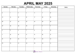 April May 2025 Calendar With Notes