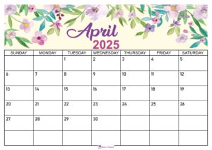 Floral April 2025 Calendar