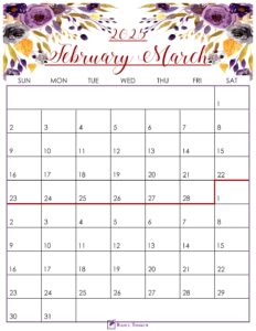 Floral February March 2025 Calendar