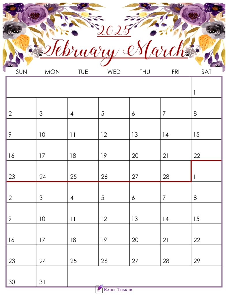 Floral February March 2025 Calendar