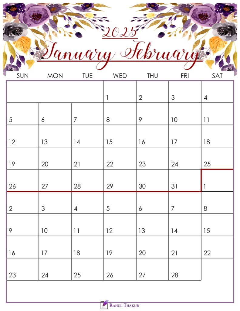 Floral January February 2025 Calendar