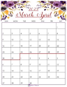 Floral March April 2025 Calendar