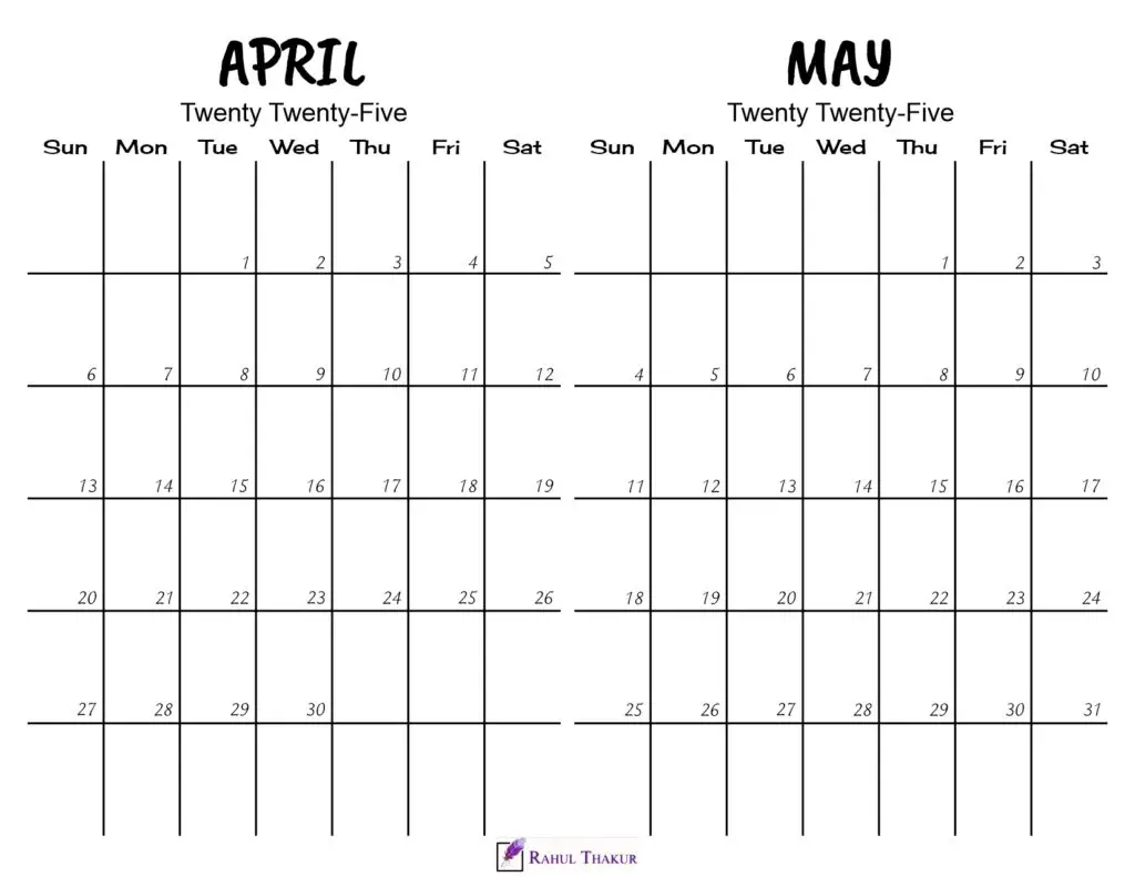 Printable April May 2025 Calendar