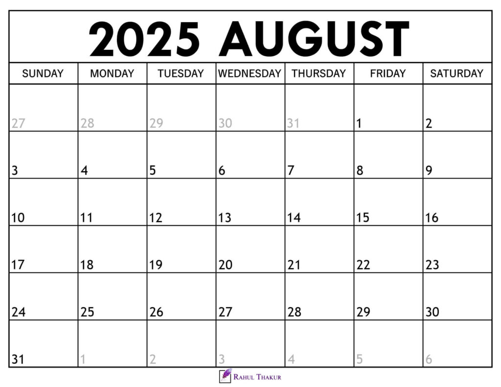 August 2025 Calendar