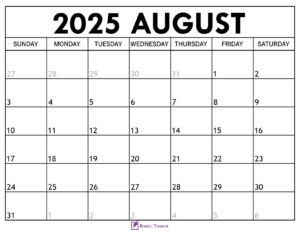 August 2025 Calendar