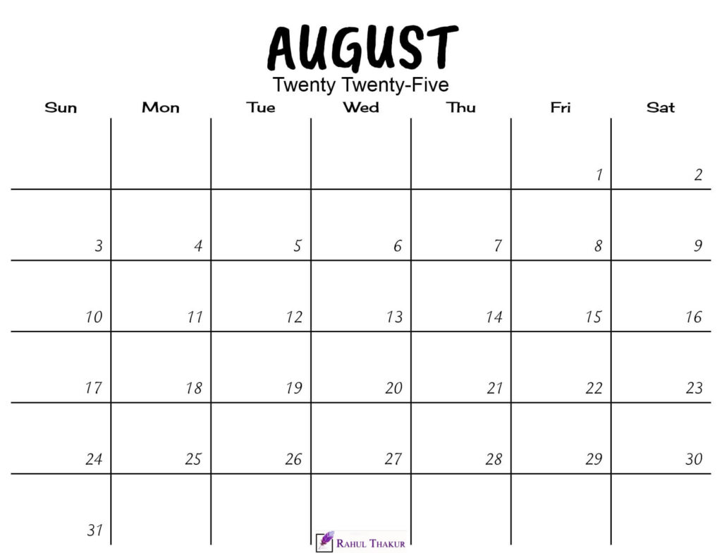 August 2025 Calendar Printable