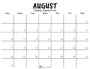 August 2025 Calendar Printable