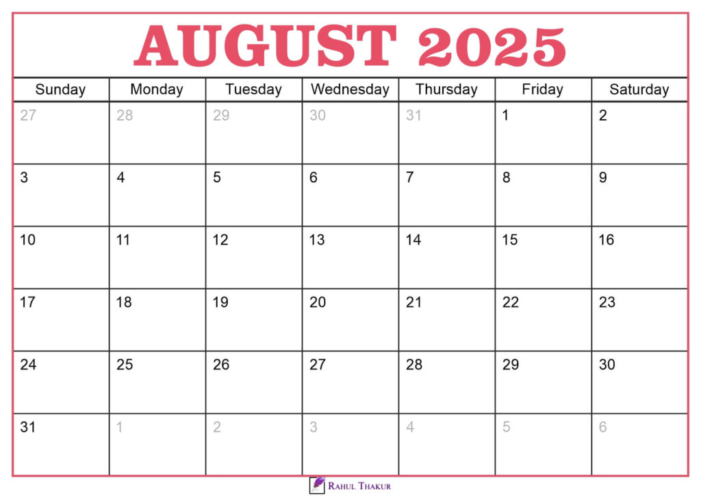 August 2025 Calendar Template