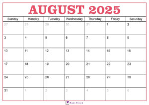 August 2025 Calendar Template