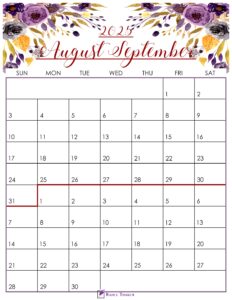 Floral August September 2025 Calendar