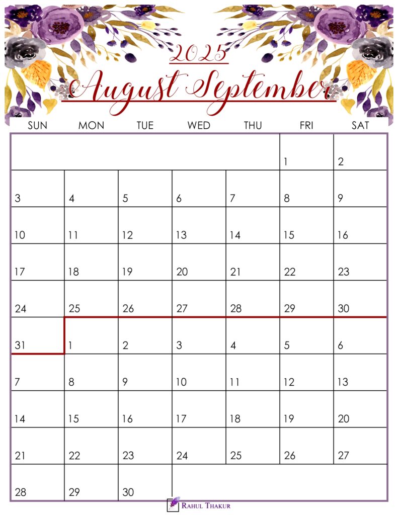 Floral August September 2025 Calendar