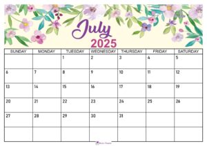 Floral July 2025 Calendar