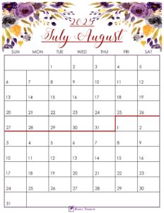 Floral July August 2025 Calendar