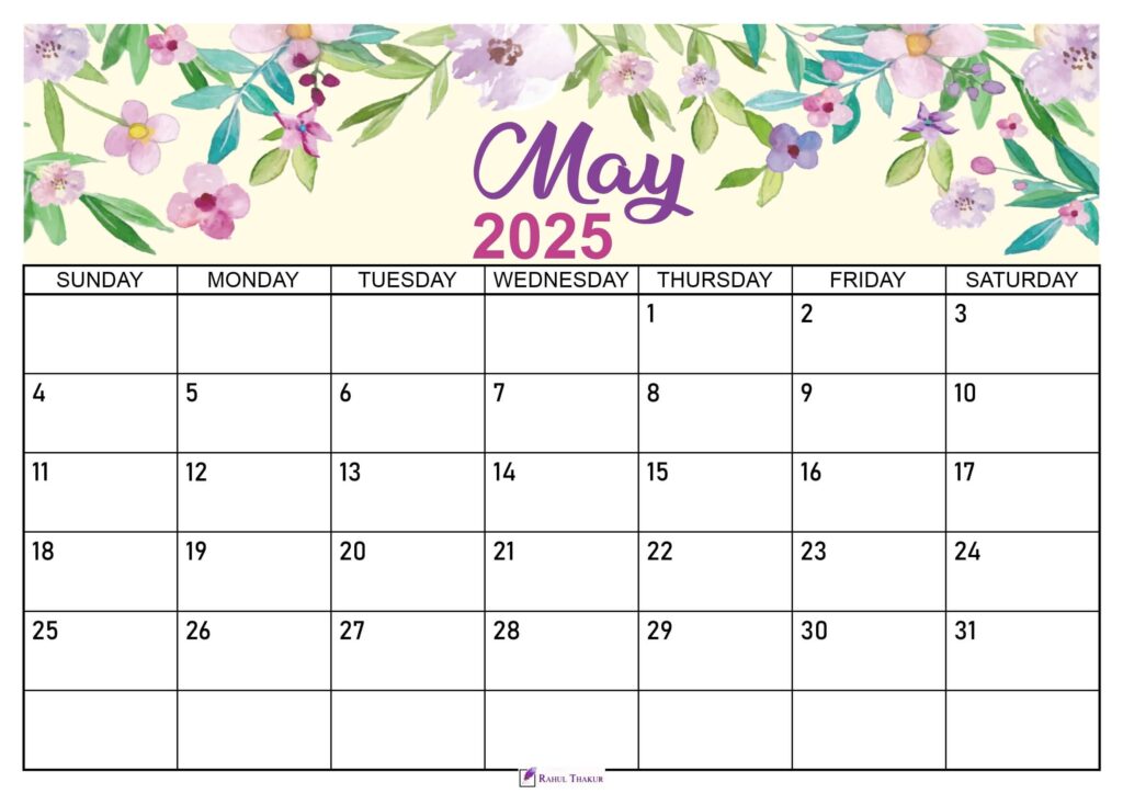 Floral May 2025 Calendar