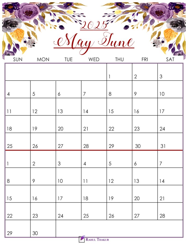 Floral May June 2025 Calendar