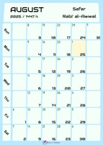 Hijri Calendar for August 2025