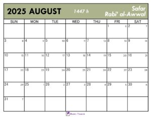 Islamic Calendar for August 2025