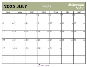 Islamic Calendar for July 2025