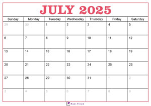 July 2025 Calendar Template