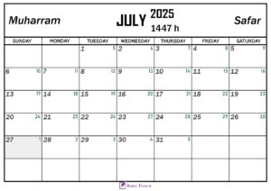 July 2025 Hijri Calendar