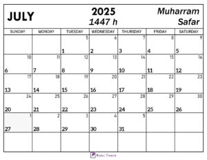 July 2025 Islamic Calendar