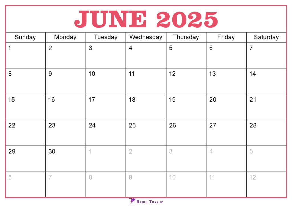 June 2025 Calendar Template